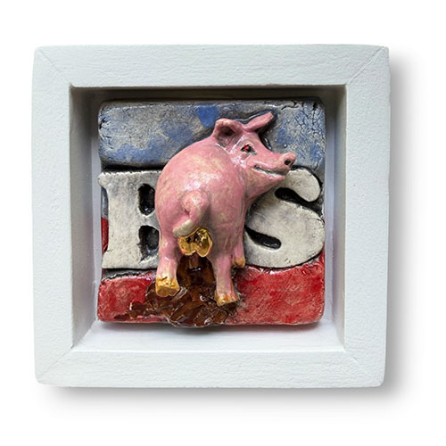 RA Hetherington "Quite The Pair" 4.25x4.25 Narrative Framed Ceramic Pig Tile WP6143
